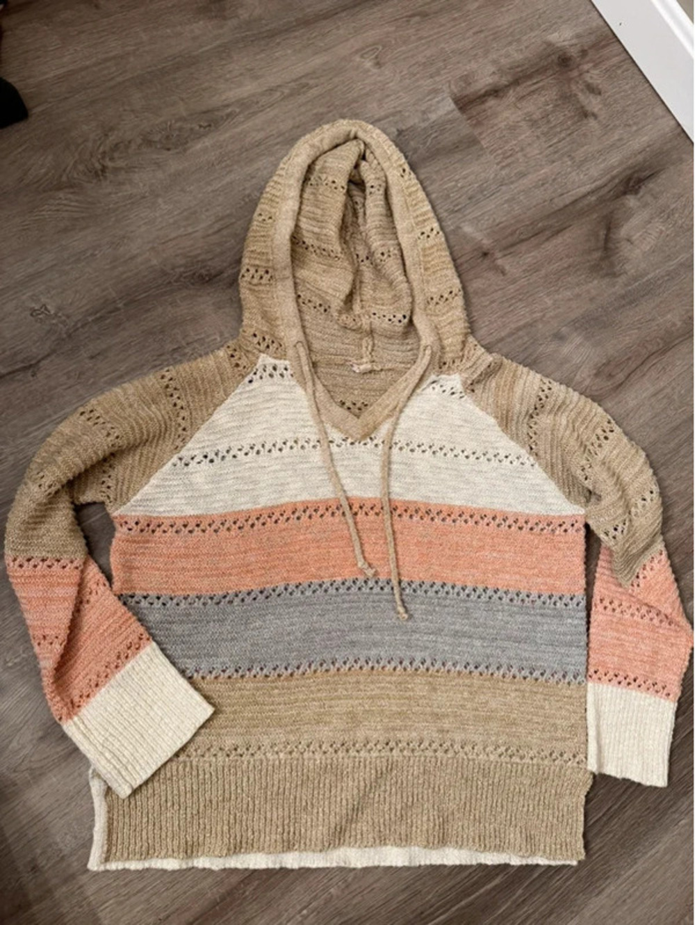 Hem & Thread Women's Striped Knit Hoodie Sweater Size Large